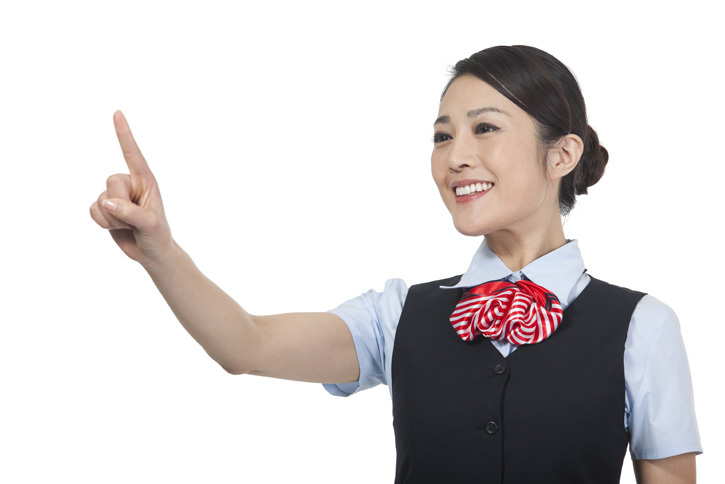 棚拍年轻女服务员做手势