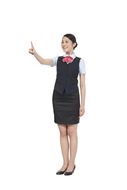 棚拍年轻女服务员做手势